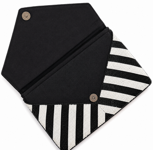 Luxury Handmade <b>Black</b> White Geometric Glass Beaded Clutch Evening <b>Bag</b> Designer Envelope Chain Purse Women Party Clutch OEM ODM W - Product Image 3