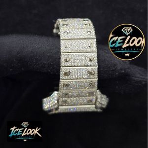 ICE LOOK นาฬิกาควอทซ์ทรงสี่เหลี่ยมผืนผ้าสแตนเลสสตีลสุดหรูสำหรับผู้ชาย 38 มม. หน้าปัดอะนาล็อกประดับเพชร ตัวล็อคแบบพับได้ - Product Image 2