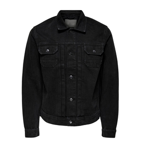Veste en jean noire pour homme AMDAA ENTERPRISES, col rabattu, boutons en corne, poches sur le devant, vêtement d'extérieur décontracté pour l'automne, en coton tissé uni - Product Image 3
