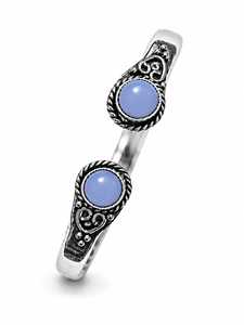 JewelryTownIN JT-009 Brazalete abierto de doble piedra de calcedonia azul Azure Glow, latón chapado en plata, joyería artesanal clásica, regalo - Product Image 1