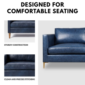 Sofá de Cuero Genuino de Primera Calidad, Estilo Moderno de Mediados de Siglo, Tapicería de Cuero Azul para Sala de Estar, Muebles para Cafetería y Restaurante - Product Image 4