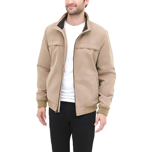 <b>Men's</b> Beige Solid Color Zipper Closure Stand Collar OEM Service Polyester Material Regular Fit Value To Money Bomber <b>Jacket</b> - Product Image 4