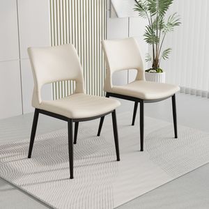 Juego de 2 Sillas de Comedor Modernas Minimalistas de Cuero PU Blanco con Respaldo Cómodo y Soporte de Patas Metálicas para Restaurantes - Product Image 4