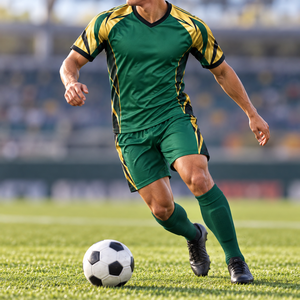 Uniforme de football personnalisable vert émeraude et or, maillot de football sublimé avec logo personnalisé, short, kit d'équipe - Product Image 5