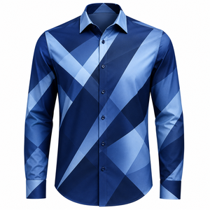 Chemise habillée MEGAMAPLE pour homme, à manches longues, col rabattu, anti-plis, en popeline de polyester 140g, bleu automne - Product Image 1