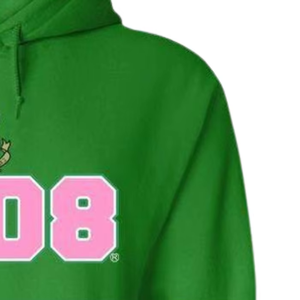 Sudadera con Capucha AKA 1908 Crest, Verde Kelly con Bordado Rosa, Sudadera Personalizada para Hermandades Griegas - Product Image 6