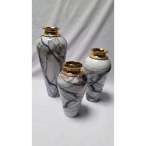 Juego de Jarrones con Patrón de Mármol y Borde Dorado, Jarrones Decorativos Contemporáneos para Mesa y Suelo, Suministros para Eventos, Última Decoración - Product Image 1