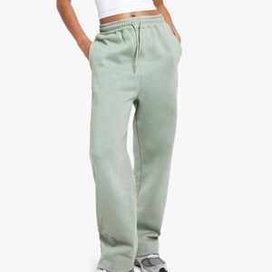 Women's <b>Light</b> Green Fleece Sweatpants Straight Loose Fit Drawstring Waist Casual Full Length Pants Autumn Style <b>Trousers</b> - Product Image 1