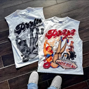 เสื้อกล้ามทรงบ็อกซี่สีขาวสำหรับผู้ชาย สไตล์วินเทจ โอเวอร์ไซส์ ระบายอากาศได้ดี เสื้อยืดแขนกุด สตรีทแวร์ สกรีนลายโดยผู้ผลิต - Product Image 5
