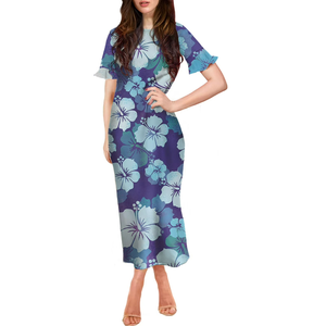 Vestidos de Manga Corta con Estampado de Flor de Hibisco Hawaiano, Vestidos Modernos para Damas, Vestido Midi Floral para Mujer - Product Image 3