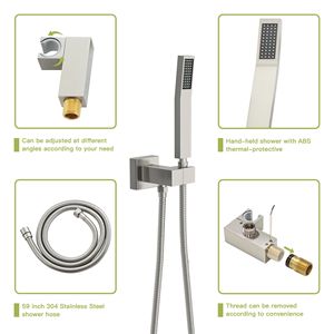 Il sistema doccia quadrata da 12 pollici a parete con beccuccio a vasca a cascata, nichel spazzolato, include Set Hardware per bagno di valvola ruvido - Product Image 5