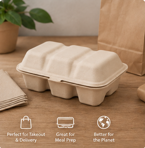 Eco Disposable Molded Fiber Square Bagasse Clamshell Container with Lid 3 Section Modern Takeout Packaging Box - Product Image 6