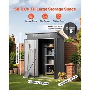 Caseta de Jardín Metálica con Puerta con Cerradura de 5 x 3 Pies, con 2 Ventiladores de Rejilla, Techo Inclinado, Almacenamiento Exterior para Jardín y Hogar - Product Image 2