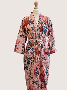 Bata Larga Estampada Floral para Mujer, Manga Tres Cuartos, Cuello en V, Suave, Informal, para Primavera, 100% Algodón Tejido - Product Image 4