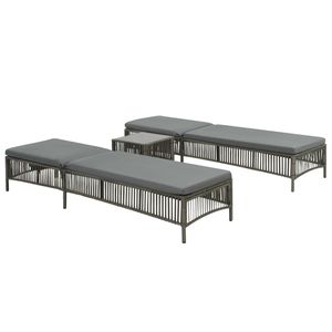 Conjunto de Tumbonas de Ratán Gris de Polietileno (PE) con Acero con Recubrimiento en Polvo, Muebles Duraderos para Exteriores - Product Image 1