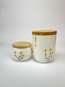 Ceramic Food <b>Storage</b> Containers With Wooden Lids Airtight Minimalist Design Kitchen Use Handcrafted Cylinder Shape - Product Image 5