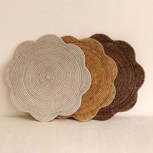 Scalloped edge placemats rattan table mats natural placemat set decorative hand weave <b>trivet</b> - Product Image 2