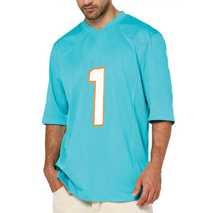American Football Jersey Teal <b>V</b> <b>Neck</b> Number Print Athletic Practice Top Oversized Light Blue <b>T</b>-<b>Shirt</b> Sportswear - Product Image 1