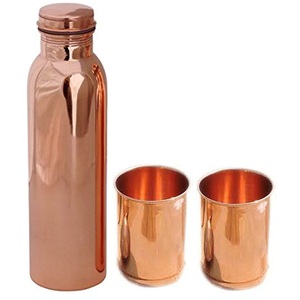 Juego de Botellas de Agua de Cobre Biológico con Tapa, Acabado Martillado, Diseño Moderno, Portátil, para Uso Doméstico - Product Image 4