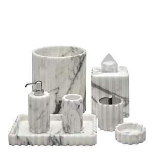 Fabricant fiable, ensemble d'accessoires de salle de bain décoratifs modernes en marbre avec distributeur de savon, porte-brosse à dents et porte-savon - Product Image 6