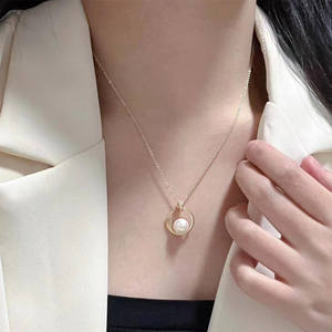 Collier de perles d'eau douce de 7-8 mm, cercle parfait avec une forte luminosité, légères imperfections, perles dispersées, chaîne simple pour mère, élégant - Product Image 4