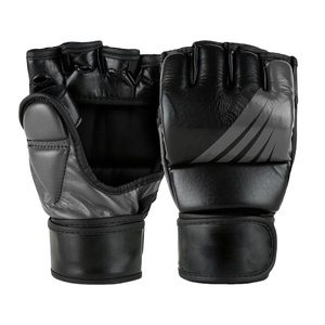 Gants de MMA demi-doigts en cuir avec fermeture Velcro noirs pour adultes – Équipement d'entraînement d'arts martiaux - Product Image 1