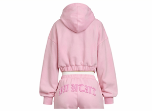 Two Piece <b>Zip</b> <b>up</b> <b>Cropped</b> Hoodies and Wide Leg Sweat Pants Set Women Tracksuit High Quality Distressed Embroidery Streetwear Set - Product Image 3
