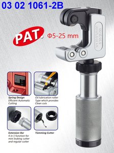 Mini coupe-tube à ressort 3-en-1, diamètre 5-25 mm, dispositif de coupe automatique avec 1 barre d'extension supplémentaire et outil d'ébavurage - Product Image 3