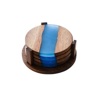 Epoxy Coasters Handcrafted Eco Friendly Natural Pine <b>Bamboo</b> Walnut Acacia Round square Wooden Wood coaster - Product Image 1