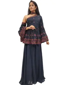 أحدث تصاميم التطريز بذلات مسلمة ملابس هندية مبيع بالجملة سلوار باكستاني كميز كورتي مع بالازو