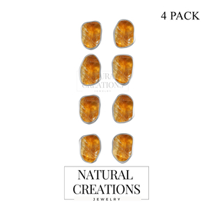 925 Sterling <b>Silver</b> Natural Citrine Rough Butterfly Lock Stud <b>Earrings</b> Classic Style Bezel Setting Engagement Gift Pack of 4 - Product Image 1