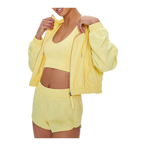 Women Track Suit 2 Piece Solid Color Windbreaker Windproof Jacket With Pocket and Adjustable Cinch and Shorts - Product Image 4