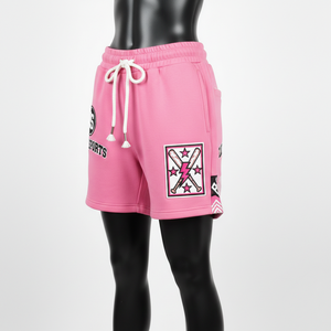 กางเกงบาสเก็ตบอลผู้หญิงผ้าฝ้ายโพลีฟลีซคุณภาพสูง สีชมพู เนื้อผ้านุ่มสบาย ปักโลโก้แบบแพทช์ กางเกงขาสั้นผู้หญิงสั่งทำได้ - Product Image 4