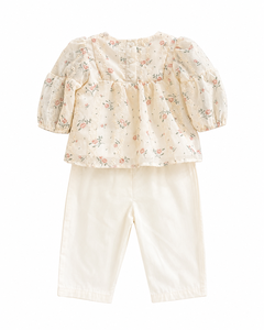 Ensemble haut à fleurs pour bébé fille, manches longues avec détail nœud, pantalon assorti |   Ensemble 2 pièces en coton pour tout-petit - Product Image 2