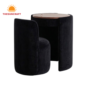 Modern Beauty <b>Vanity</b> Table for Girls - Oak Wood Corner Makeup Desk with Mirror & Chair Set Wholesale - Product Image 1