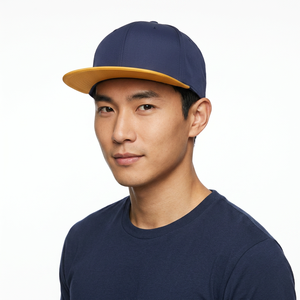 Unisex 6-Panel Snapback Cap <b>Navy</b> Blue With Yellow Brim Solid Color Street Style Fitted Baseball <b>Hat</b> Adult Casual Wear - Product Image 3