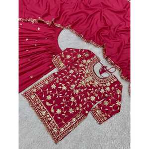 Top hermoso para mujer-Conjunto Plazzo y Dupatta con trabajo de secuencia de bordado - Product Image 1