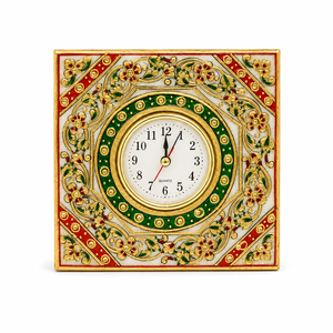 Marble Square <b>Table</b> <b>Clock</b> | Handcrafted Decorative Desk <b>Clock</b> with Traditional Indian Design - Product Image 1