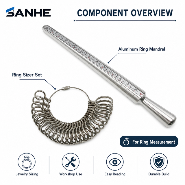 Stainless Steel Ring Sizer Tool Set Aluminum Ring Mandrel Finger Gauges US UK Ring Size Measuring Tool Jewelry Tools