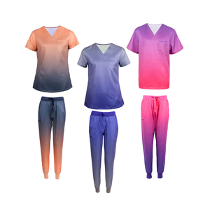 2026 Trendy Women Medical <b>Scrub</b> Sets Ombre V-Neck Tops With Pants Hospital <b>Uniforms</b> For Nurses Polyester Cotton Knitted Fabric - Product Image 1