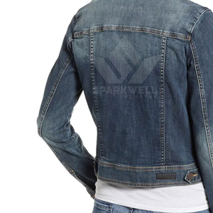 Women's Washed Blue Cotton Knitted Breathable <b>Denim</b> Trucker <b>Jacket</b> Button Front Turn Collar Long Sleeve Casual Spring Jean - Product Image 6