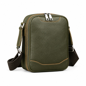 Sac messager en cuir vert olive pour homme, sac bandoulière vintage avec sangle réglable et fermeture éclair - Product Image 1