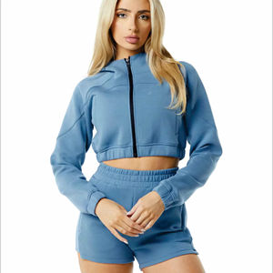 Novedades 2026: Conjunto de 2 piezas de falda corta y sudadera corta de algodón personalizado para mujer, diseño liso, ideal para verano. - Product Image 1