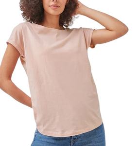 T-shirt Performance Fit pour femmes en coton col rond mancherons rose couleur claire manches courtes coupe ample tenue décontractée - Product Image 1
