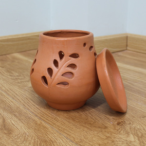 Terracotta Flower <b>Pot</b> with Leaf Cutouts Vintage Wabi-Sabi Customized Rustic Style Indoor Plant Planter Desktop Use - Product Image 4