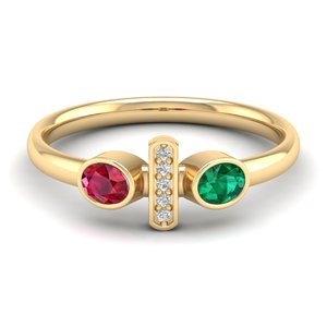 แหวนทองคำแท้ 14K REYES Luxury ประดับเพชรโมอิสซาไนต์ทรงรี 0.42 กะรัต พร้อมพลอยทับทิมและมรกต สำหรับผู้หญิง ได้รับการรับรองจาก GRA เครื่องประดับชั้นดี - Product Image 1