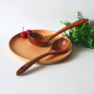 Cuillères de service en bois naturel, louche à soupe à long manche, ustensiles de cuisine, sans danger pour les aliments, lavage à la main uniquement, 2 pièces - Product Image 1