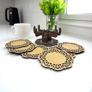 Floral Mandala Laser Cut Solid Wood Coaster Set Handcrafted Heat Resistant Drink <b>Mat</b> Decorative Coffee Tea Cup Holder - Product Image 4