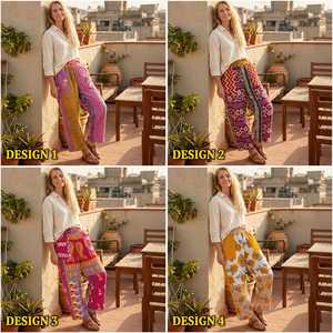 Pantalon large vintage en patchwork Kantha, pantalon bohème en coton fait main - Product Image 2