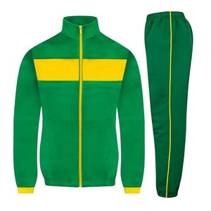 Conjunto Deportivo Personalizado para Hombre en Verde y Amarillo, Sudadera con Cierre Completo y Cuello Alto de Alta Calidad, Pantalones Deportivos a Juego - Product Image 1
